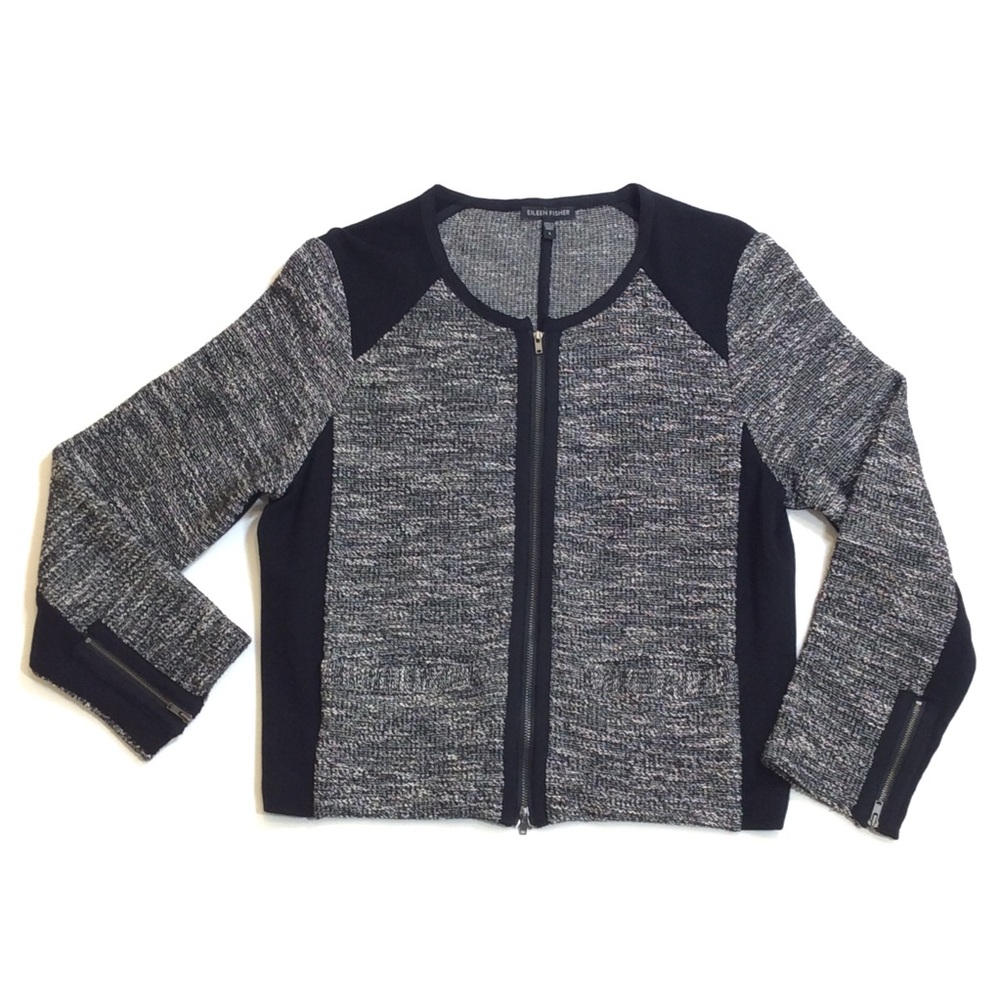 Eileen Fisher Moto Marled Tweed Crop  Zip Jacket